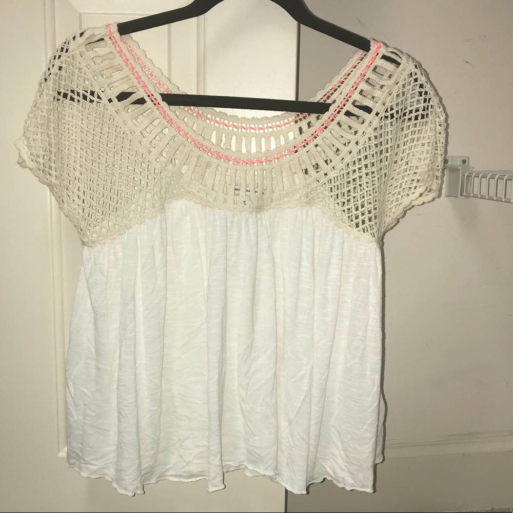 american eagle crocheted shoulder top